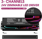 EMITEVER 288W Dimmable LED Driver, 24V 5-in-1 Dimmable Power Supply,3-Channels AC to DC Transformer for LED Light, Compatible with Lutron and Leviton Dimmer, Waterproof IP67 and UL Listed, Class 2