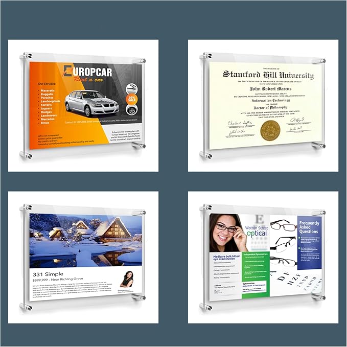 ArtToFrames 10x20 Inch Double Panel Floating Acrylic Picture Frame (Full Frame is 14x24) comes with Chrome Standoff Hardware, Made in the USA, 5 Pack