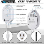 2 Pcs Plug in Thermostat for Heater, Thermostat Plug Outlet with 4.9FT Power Cord, Heating and Cooling Thermostats Outlet with Temperature Probe for Space Heater, Greenhouse Fan (White)