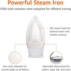 Amazon Basics Steam Iron for Clothes with Safety Auto Shut-Off, Handheld Steamer, Steel Soleplate, 1700-Watt, 1.62ft, Gray