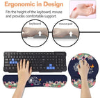Keyboard Wrist Rest + Mouse Pad Wrist Support Set with Coasters, She Believed She Could So She Did Inspirational Quote Design Non-Slip PU Base Ergonomic Mousepad for Home Office Working Studying