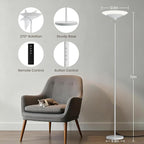 SIBRILLE White Torchiere Floor Lamp - 30W Dimmable LED Standing Lamp with Remote/Button Control, 1800Lm, 3000-6500K, 72in Bright Standing Pole Light for Living Room Bedroom Office Corner