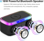 AUVODA S300 Portable Bluetooth Speaker with 15W Fast Wireless Charging, 13-Color Dimmable Night Light, White Noise, Alarm, FM Radio, 16W Stereo, BT5.3, TWS, for Home, Office, Bedroom (Black)