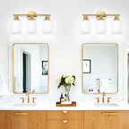 Guliaofo 3-Light Bathroom Light Fixtures, Vanity Lights for Mirror with Textured Milky White Glass Shade, Modern Kitchen Light Fixtures Wall Sconce Light - E26 Base - Brushed Gold