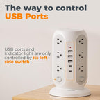 TESSAN Tower Power Strip with Individual Switches, Surge Protector with 12 Outlets, 5 USB Ports(2 USB C), Flat Extension Cord 10 Ft, 1250W, Charging Station for Multiple Devices, for Office, Dorm