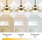 ELEHINSER 80 Inch Ceiling Fan with Lights and 3 Downrods, 8 Plywood Blades, 6-Speed Noiseless Reversible DC Motor, 3CCT, Windmill Ceiling fan for Kitchen Bedroom Living Room, Brass and White