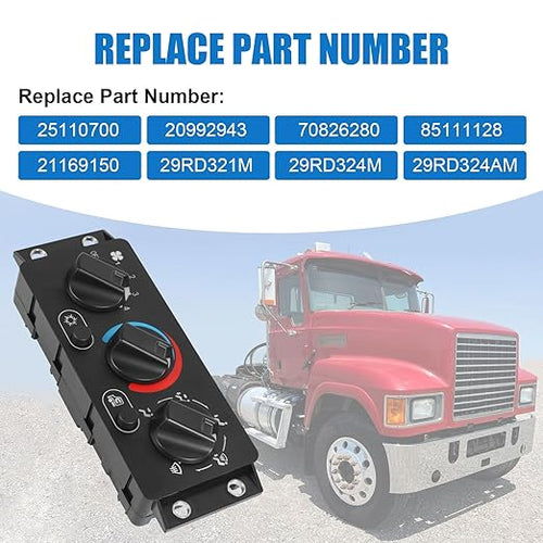 A/C Heater Climate Control Module Compatible with 2008-2018 Mack CHU612 CHU613 CHU614 1999-2018 CXU612 CXU613 CXU614 AC Temperature Control Switch Panel Replace#25110700 20992943 70826280