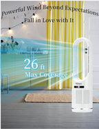 Hiluce Tower Fan,Bladeless Fan for Bedroom,2-in-1 Oscillating Fan 20dB Quiet Cooling Standing Fan with Remote,Touch, LED Display 8 Speeds 9H Timer 32 inch White