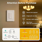 TREATLIFE Dimmer Switch with Magnetic Remote, Wireless Light Switch, Single Pole Dimmer Light Switch, Neutral Wire Required, Works with Dimmable LED/CFL/INC, 400W Max