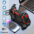 Symcode 2D Industrial Barcode Scanner with Charging Stand and Screen, 433Mhz 2-in-1 Bluetooth Wireless Hands-Free Barcode Reader Rugged Heavy Duty 2000 Feet Transmission Distance for Large Warehouse.