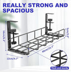 Under Desk Cable Management Tray, 31.5'' No Drill Steel Cable Tray Organizers, Wire Management Tray Cable Rack with Clamp Mount, Metal Under Desk Tray with Wire and Cord Organizer (Black, 2 Pack)