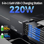 220W USB C Charger Block, 6-Port GaN USB C Charging Station PD 100W PC Laptop Fast Charger Adapter Compatible with iPhone 17, Galaxy 25, MacBook,ipad and More Devices(Black)