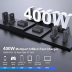 CHIPOFY 400W USB C Charger, GaN Compact 10-Ports PD3.1 140W PPS 45W QC20W Super Fast Charging Station for MacBook Laptop, iPad, iPhone 17/Pro/16/15, Galaxy S24/S23, Steam Deck and More
