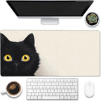 Eflxamz Desk Pad,Black Cat Desk Mat,Cute Cat Large Gaming Mouse Pad for Desk,Extended Big Computer Keyboard Mouse Pad with Non-Slip Base and Stitched Edge,35.4"x15.7"