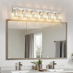 FDPBY Modern Vanity Light 6-Lights Brushed Nickel Vanity Light Crystal Bathroom Wall Light Bathroom Light Fixtures