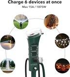 BN-LINK Outdoor 6ft Extension Cord Power Stake with 6 Outlets, Outside Power Strip with Overload Protection & Weatherproof Covers, Waterproof Yard Stake Outlets Use for Camping, Sprinkler, Party