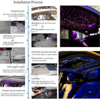 AZIMOM Car Use Bluetooth 6W RGBW LED Fiber Optic Lights Star Ceiling Light Kit APP Remote Control Mixed 430pcs 9.8ft Fiber Cable Music Mode Sensory Lighting Indoor Home Interior Decoration
