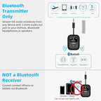 1Mii Airplane Bluetooth 5.3 Transmitter for All Headphones - Bluetooth Adapter for TV - Dual Connection - aptX Low Latency - Flying Travel, Wireless Audio Aux for MP3, Game,PC-Black