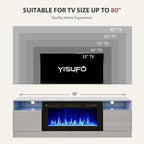 YISUFO 70" TV Stand with 36" Electric Fireplace, Large Modern Media Entertainment Center with Storage Cabinet and 12 Colors LED Lights for TVs Up to 80",Grey and Black