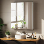 Bathroom Medicine Cabinet with Mirror, 30 Inch x 24 Inch Bathroom Mirror Cabinet with Single Door & Adjustable Shelves, Surface Mount or Recess Installation