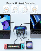 USB Charging Station,ASOMETECH 260W 5Ports Fast Charging Hub,140W PD3.1 USB C GaN Charger with LCD Display,Wireless Charger,Desktop Laptop Adapter for MacBook Pro/Air,iPad,iPhone,Samsung
