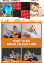 Acoustic Foams Panels 24 Pack 2" x 12"x 12" Sound Proof Foam Panels for Walls High Density and Fire Resistant Soundproofing Panels Soundproof Studio Pyramid Sound Dampening Panels Black Red