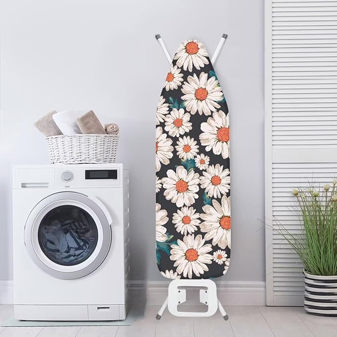 ZCFYGDX Breathable Ironing Board Cover,Resist Scorch Polyester & Staining,Wear & Soil Resistant Covers, Easy Installation 3 Fasteners,Elastic Edges (14 x 45 inch) Oil Painting White Daisy Print