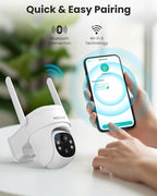 VIZIUUY Solar Security Cameras Wireless Outdoor, 2 Pack 3MP Security Cameras Wireless Outdoor, Pan Tilt 360°WiFi Camera with Color Night Vision/PIR Sensor/2-Way Audio/Alexa/Google Assistant