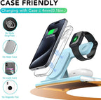 3 in 1 Charging Station for iPhone 17 - Wireless Charger for Apple Products for iPhone 17 16 15 14 13 12 11 Pro Max - Foldable Wireless Charging Station Dock Stand for iWatch Series & AirPods(Blue)