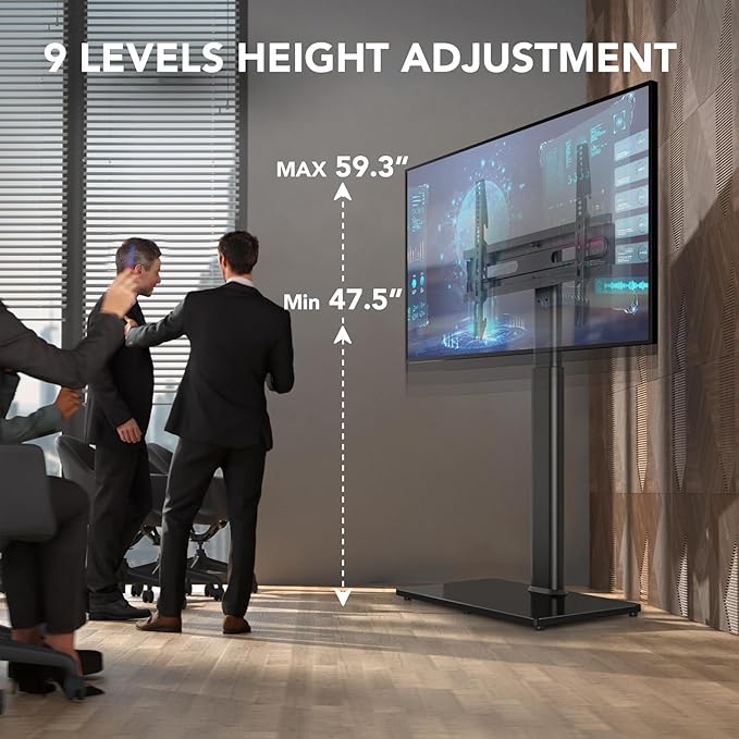 AX WABER Universal TV Floor Stand with Mount for 27 to 65 inch TVs,Swivel Standing TV Stand with 9 Level Height Adjustable,Space Saving Design Tall TV Stand for Living Room/Bedroom/Dorm/Corner Black