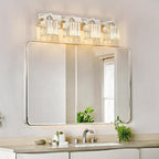 FDPBY Modern Vanity Light 4-Lights Brushed Nickel Vanity Light Crystal Bathroom Wall Light Bathroom Light Fixtures