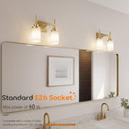 AONEON Vanity Lighting Fixtures with White Frosted Glass Shade, Double Wall Lamps for Bathroom Mirror Bedroom Living Room Washroom Porch, Gold T001GD-L2