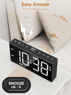 PPLEE Alarm Clock for Bedroom,Upgrade Digital Clock Large Bold Number,5 Level Brightness Volume,2 Alarms,Weekend Weekday Mode,Type C/USB Charger Port,Loud Table Clock with Power Off Memory for Any Age