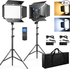 D50 Photography Lighting with Barn Door, 2-Pack 15.4" LED Video Light with Remote, 45W 3000K-8000K Dimmable Bi-Color Panel Light for Live Streaming/Wedding Shooting/Video Recording/Studio/Film