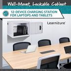 Learniture Structure Series 12-Device Charging Station for Laptops and Tablets, Wall-Mount Lockable Charging Cabinet for 12 Tablets/Chromebooks, Gray