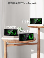 PPLEE Digital Alarm Clock for Bedroom, 2 Alarms Large Big Numbers Display with Dimmer for Living Room, Electric Bedside Desk Clock with Power Adapter, USB Charger, Adjustable Volume, Green LED Display