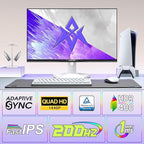 Amzfast 27 inch 1440P 200Hz/180Hz White Gaming Monitor, 2K QHD (2560 ×1440),MPRT 1ms Fast IPS | HDR400 & TÜV Rheinland Eye Care & 12 Months Exchange (HDMI & DP Cable)