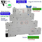 (10Pcs) 12V Relay Din Rail; Silm Relay 12V DC/AC 6Amp 5Pin 1NO 1NC SPDT with LED Indicator, Socket, Jumper DIN Rail Mount 12 Volt UL Listed