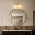 Shenmoyl Battery Operated Bathroom Light Fixtures, 2-Light Brass Vanity Wall Light with 5000mAh Rechargeable Bulb Over Mirror with Clear Tulip Glass Shade for Bedroom Living Room