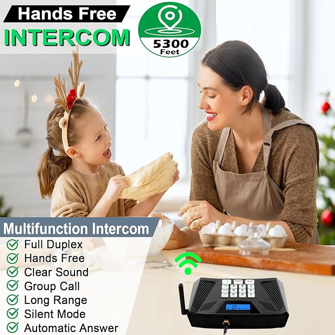 SANZUCO Intercoms Wireless for Home, Upgraded 5300ft Intercom 9 Channel 2 Code, Full Duplex Hands Free Talk Wireless Intercom System for Home Elderly Office with Auto Answer(6Packs, Black)