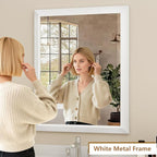 SMIROR Matte White Bathroom Mirror for Over Sink, 30”x 30” Metal Thick Framed Rectangle Vanity Mirror for Wall, Right Angle Corner, Anti-Rust, Horizontally or Vertically Mounted