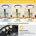 RLEDPZTX Led Flush Mount Ceiling Light,16 Inch 32w 3480lm,3000k/4000k/6000k 3CCT Selectable, Round Modern Flat Panel Super Slim Led Ceiling Light,for Living Dining Kitchen Bedroom Room (1Pack-Black)