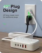 KWRNVO 5FT Portable USB C Power Strip Surge Protector PD 20W Flat Wall Plug Charger Multipl Outlets with 2500W AC Outlets, 3 USB-C Ports, 2 USB-A Ports for Home/Office/Travel