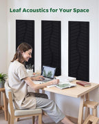 Topnaca 6 Pack Acoustic Panels Sound Absorbing for Home Office Walls, Black Decorative Self-Adhesive Leaf Textured Art Ceiling Tiles - Acoustical Treatments for Recording Studio Door 17"×12"×0.4"