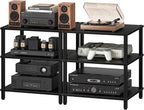 LELELINKY 3-Tier AV Media Player Stand Set of 2, Black Stereo Cabinet, Wooden TV Stand,Game Console Shelf, Multifunctional Entertainment Center, Suitable for Home, Conference Room, Game Studio