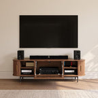 POVISON Mid Century Modern TV Stand for 65 inch TV, Sliding Door Entertainment Center with Storage, Wood TV Console, Media Console for Living Room Bedroom, Fully-Assembled (Walnut, 70.87")