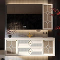48IN Luxury Floating Bathroom Vanity - Single Sink Bathroom Vanities has Smart Defog Mirror & Slate Countertop | Woven Rattan Perforated Door Panel, LED Lights, 2 Drawers (Style A)