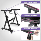 Liquid Stands Piano Keyboard Stand and Bench Set - Portable Heavy Duty Music Stand for 54-88 Key Electric Pianos & Adjustable Piano Bench, Stool - Sturdy Keyboard Music Accessories w/ Wheels and Seat