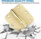3 Pack Rounded Door Hinges 3-1/2" x 3.5 inch, 5/8 Radius, Polished Brass 3 ½ Inch Gold House Interior Hinge for Bed/Living/Guest/Pantry/Storage/Study/Work Room Doors Heavy Duty Steel Hardware Kit