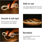 TUNICHX COB LED Strip Lights DC 12V LED Strip Flexible Super Bright LED Strips,16.4ft 3000K Warm White,CRI 90+,2400LEDs High Density Uniform Light for Home Room Decor (No Adapter or Controller)